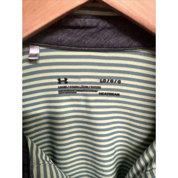 Under Armour Mens Polo Shirt Green Large Striped - Picture 3 of 3